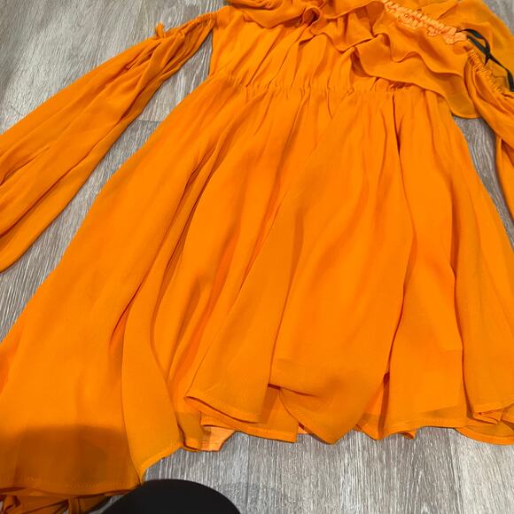 Michael Costello x REVOLVE Everett Orange Ruffle Asymmetric Mini Dress XS - Picture 8 of 8